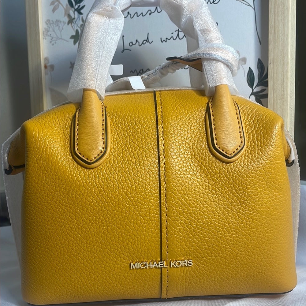 Michael Kors Yellow Satchel Pebbled Leather Structured